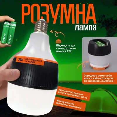 Лампа світлодіодна No Brand LED E27 30 Вт 5000 mAh Білий (LE27-30)