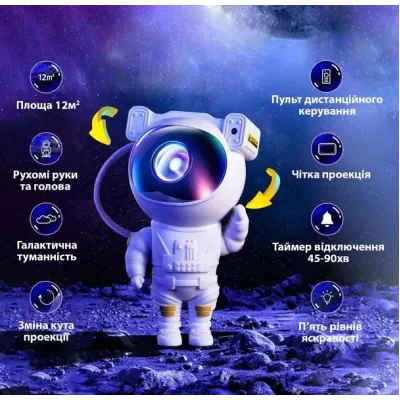Лазерный светильник ночник Astro Космонавт 12x12x21 см Белый (hub_dbvg25)