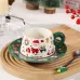 Чашка с блюдцем и ложкой Lesko Merry Christmass Санта-Клаус JJX005 300 мл Зеленый (13846-90453)