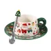 Чашка с блюдцем и ложкой Lesko Merry Christmass Санта-Клаус JJX005 300 мл Зеленый (13846-90453)