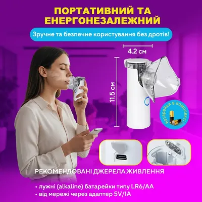 Небулайзер ультразвуковий No Brand сітчастий портативний 4.2х4.2х11.5 см Білий (INP-II) Небулайзер ультразвуковий No Brand сітчастий портативний 4.2х4.2х11.5 см Білий (INP-II)