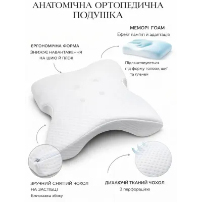 Ортопедична подушка Bautech Memory Foam Pillow 35x28x6 см Білий (2104619330)