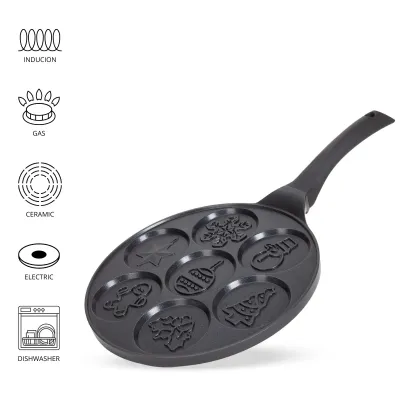 Сковорода для млинців і панкейків Kamille Christmas Pancake 26 см Чорний (4210)
