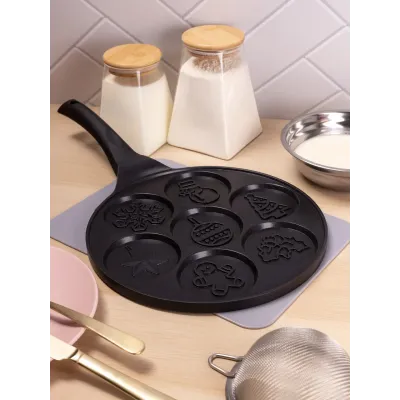 Сковорода для млинців і панкейків Kamille Christmas Pancake 26 см Чорний (4210)