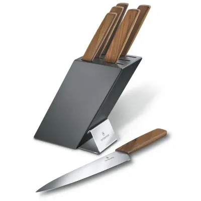 Кухонний набір із підставкою Victorinox Swiss Modern Cutlery Block 6 предметів Коричневий (6.7186.6) Кухонний набір із підставкою Victorinox Swiss Modern Cutlery Block 6 предметів Коричневий (6.7186.6)