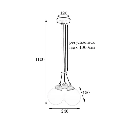 Светильник подвесной MSK Electric Luna Е27 PL 202611-3R BK 240x1100 мм Черно-бронзовый (622666)
