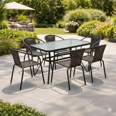 Комплект садовой мебели GardenLine Fenix-6 7 предметов Черный Комплект садовой мебели GardenLine Fenix-6 7 предметов Черный