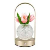 Настільна лампа LED світильник нічник Lesko Tulips Crystal ZBTSYJX0417 Рожевий (14481-96613)