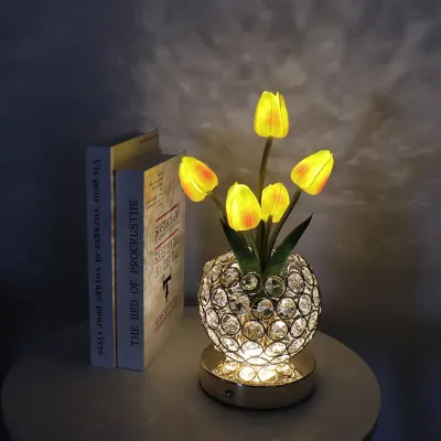 Настільна лампа LED нічник Lesko Tulips Crystal SJP0723002 Жовтий (14482-96609)