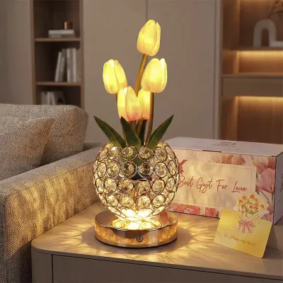 Настільна лампа LED нічник Lesko Tulips Crystal SJP0723002 Жовтий (14482-96609)