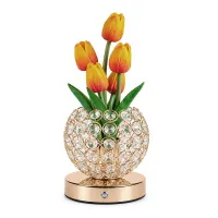 Настільна лампа LED нічник Lesko Tulips Crystal SJP0723002 Жовтий (14482-96609)