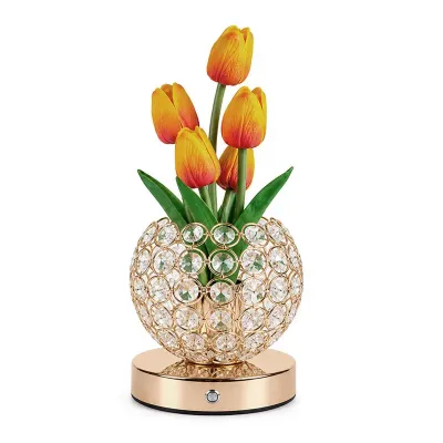 Настольная лампа LED ночник Lesko Tulips Crystal SJP0723002 Желтый (14482-96609)