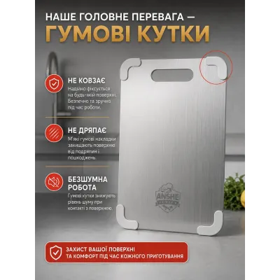 Кухонна дошка ANSHE Chef SUS 304 24.5х14.5 см Сріблястий (3120909939)