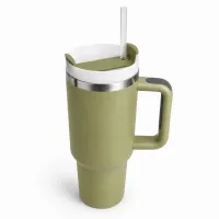 Термокружка с трубочкой No Brand Tumbler 900 мл Оливковый (M1184)