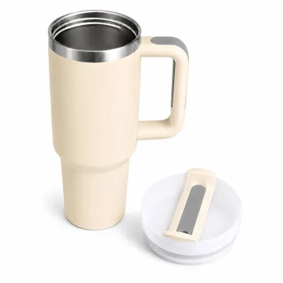 Термокружка с трубочкой No Brand Tumbler 900 мл Кремовый (M1190)