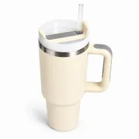Термокружка с трубочкой No Brand Tumbler 900 мл Кремовый (M1190)